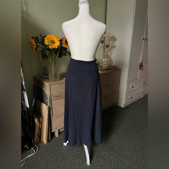 Navy Blue Ribbed 94% Cotton A-Line High-Waist Maxi Stretch Casual Modest Skirt S - Picture 5 of 16